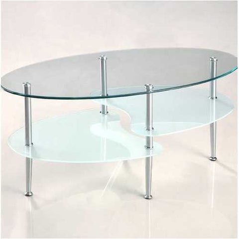 Image of Modern Oval Glass Coffee Table with Chrome Metal Legs