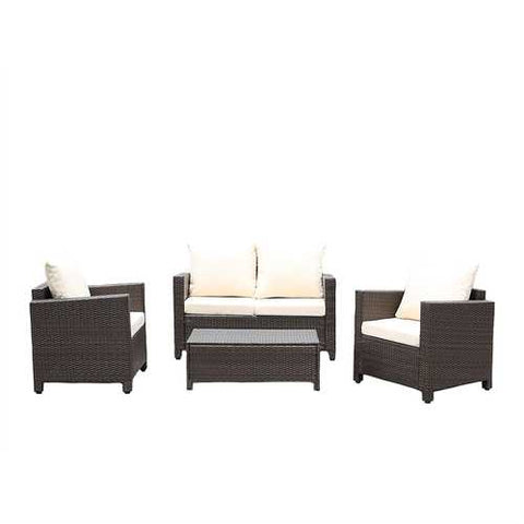 Image of Modern 4-Piece Outdoor Resin Wicker Patio Furniture Set with Beige Cushions