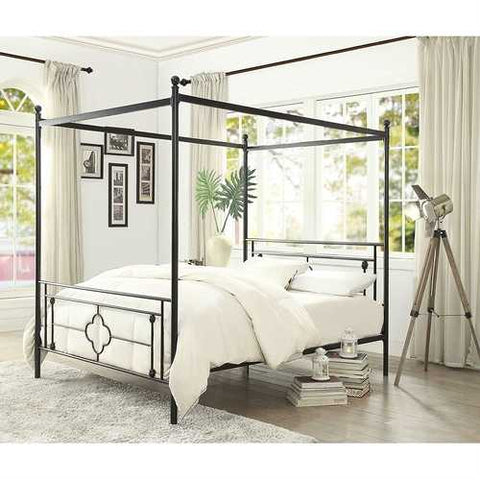 Image of Queen size Classic Style Canopy Bed Frame in Black Metal Finish