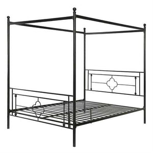 Queen size Classic Style Canopy Bed Frame in Black Metal Finish