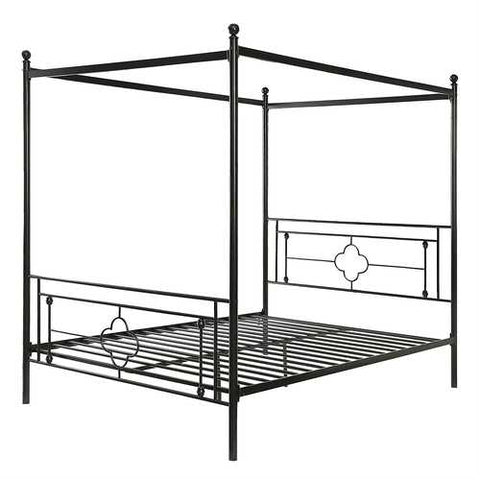 Image of Queen size Classic Style Canopy Bed Frame in Black Metal Finish