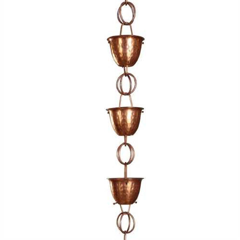 Image of Hammered Copper Cups 8.5-Feet Rain Chain Rain Gutter Downspout Alternative