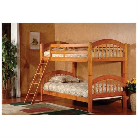 Image of Twin over Twin Bunk Bed with Ladder n Honey Oak Wood Finish