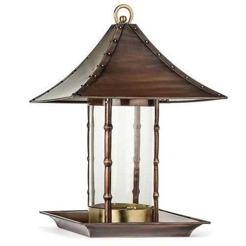 Image of Copper Finish Metal Bamboo and Glass Asian Style Wild Bird Feeder