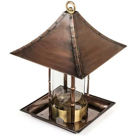 Image of Copper Finish Metal Bamboo and Glass Asian Style Wild Bird Feeder