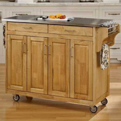 Image of Stainless Steel Top Wooden Kitchen Cart Island with Casters