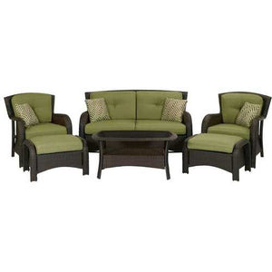 Outdoor Resin Wicker 6-Piece Patio Furniture Set with Green Seat Cushions