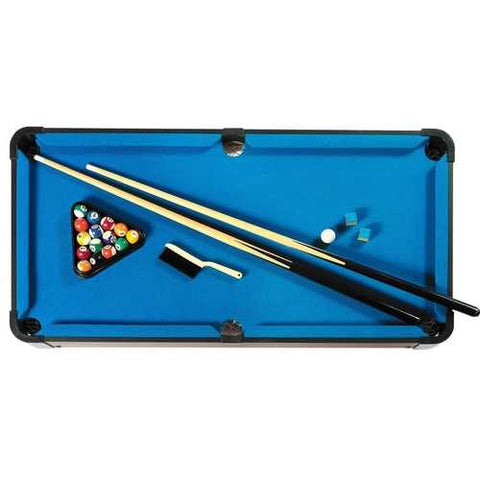 Image of 40-inch Pool Table with Blue Felt Surface 2 Cues and Billiard Balls