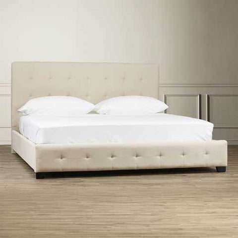 Image of Queen size Taupe Fabric Upholstered Bed with Tufted Padded Headboard