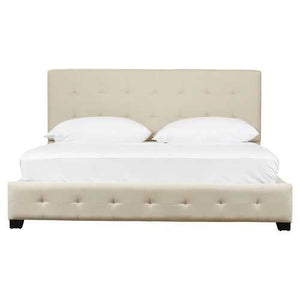 Queen size Taupe Fabric Upholstered Bed with Tufted Padded Headboard