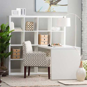 Modern Computer Desk with Honeycomb Style Wall Bookcase in White