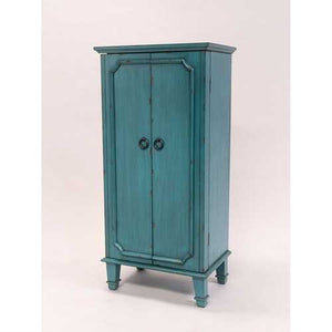 Vintage Turquoise Hand Painted Jewelry Armoire with Antique Drawer Pulls