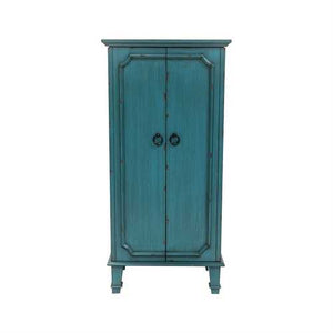 Vintage Turquoise Hand Painted Jewelry Armoire with Antique Drawer Pulls