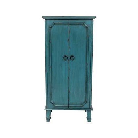 Image of Vintage Turquoise Hand Painted Jewelry Armoire with Antique Drawer Pulls