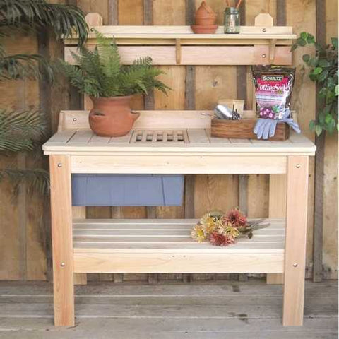 Image of Wooden Potting Bench Garden Table  - Made in USA