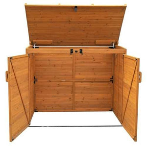 Outdoor 65 x 38 inch Wood Storage Shed for Trash Garbage Recycle Bins