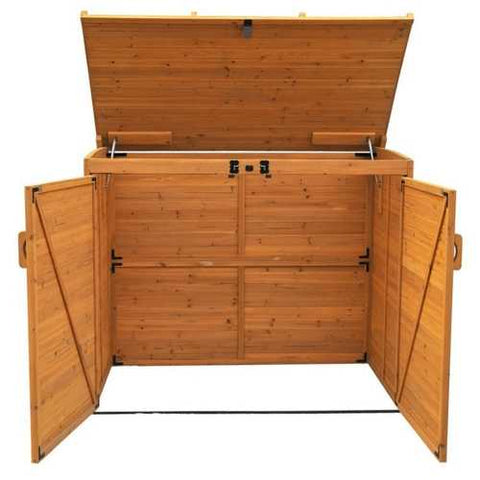 Image of Outdoor 65 x 38 inch Wood Storage Shed for Trash Garbage Recycle Bins