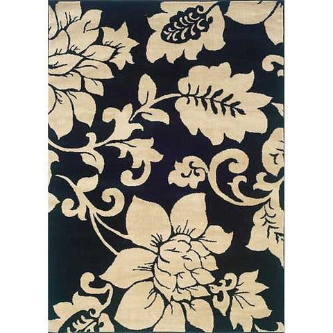 Image of Black / Ivory Floral Design Indoor Area Rug (5' x 7'3)