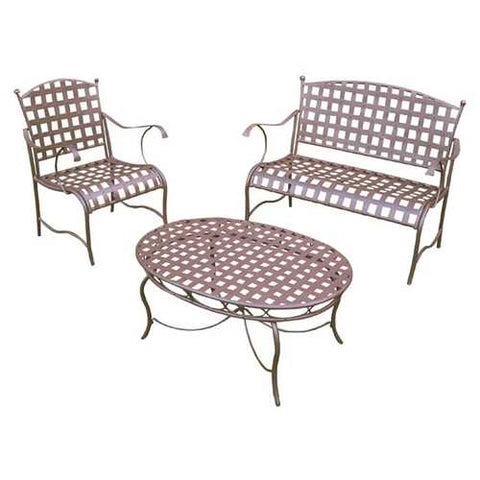 Image of 3-Piece Wrought Iron Patio Furniture Lounge Seating Group Set