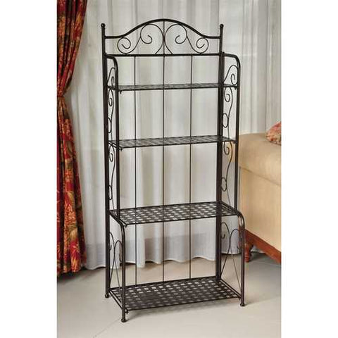 Image of Indoor / Outdoor Folding Iron 4-Shelf Bakers Rack in Bronze with Lattice Shelves