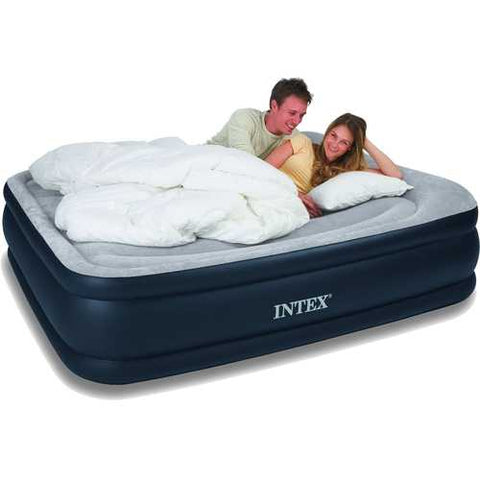 Image of Queen-size Raised Airbed Air Mattress with Built-in Pillows and Pump