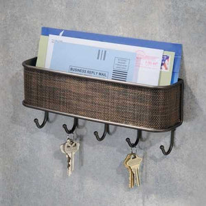 Wall Mount Mail Holder with Key Hooks