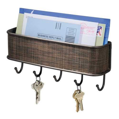 Image of Wall Mount Mail Holder with Key Hooks