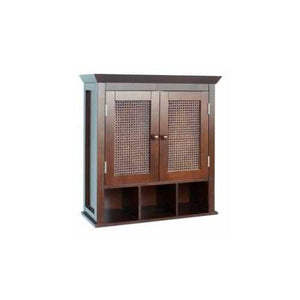 Espresso Hand-Woven Cane Panel 2-Door Wall-Hanging Bathroom Cabinet