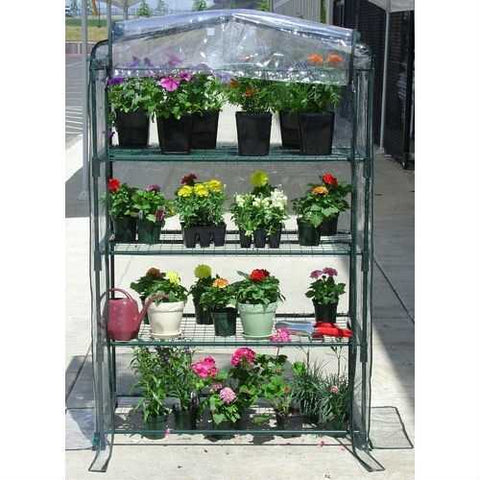 Image of 4-Tier Growing Rack Planter Stand Greenhouse with Thermal Cover