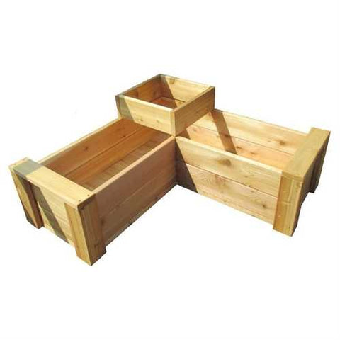 Image of Heavy Duty Rot-Resistant Cedar 2 Level L-Shaped Planter Made in USA