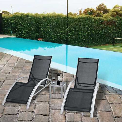 Image of 3 Piece Complete Black Outdoor Patio Pool Lounger Set