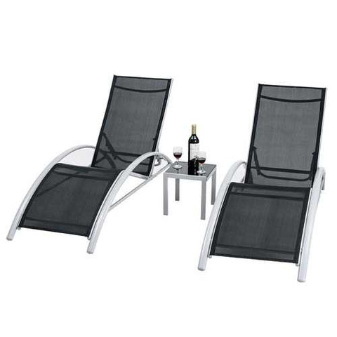 Image of 3 Piece Complete Black Outdoor Patio Pool Lounger Set