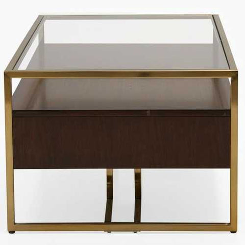 Image of Modern Steel Brass-Plated Walnut Glass Top Retro Coffee Table