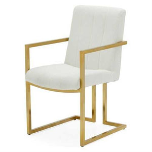 Modern Ivory Velvet Channel Tufted Brass-Plated Retro Office Chair