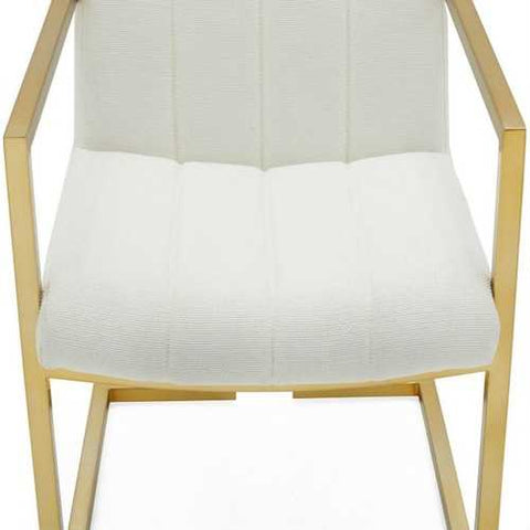 Image of Modern Ivory Velvet Channel Tufted Brass-Plated Retro Office Chair