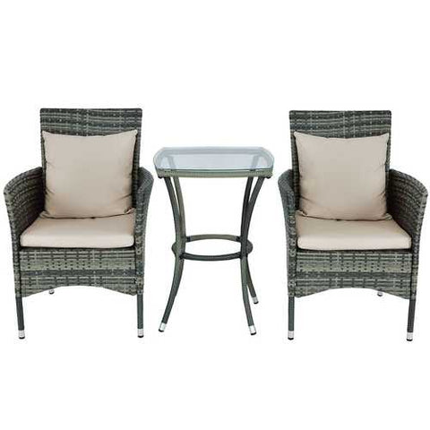 Image of 3 Piece Gray Brown Patio Rattan Chairs and Table Set with Cushions