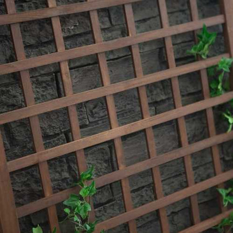 Image of Wood Planter Box on Wheels with Grid-style Trellis