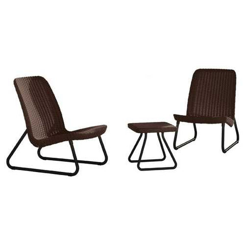 Image of 3-Piece Outdoor Patio Furniture Set in Brown Woven Rattan Resin