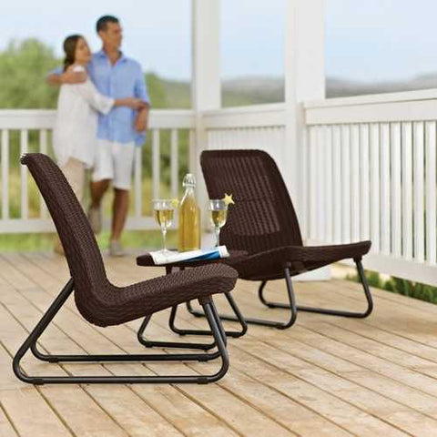 Image of 3-Piece Outdoor Patio Furniture Set in Brown Woven Rattan Resin