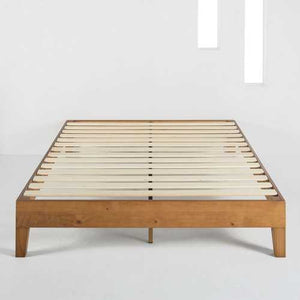 King Modern Classic Solid Wood Slat Platform Bed Frame in Natural Finish