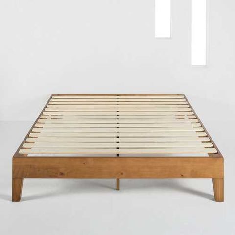 Image of King Modern Classic Solid Wood Slat Platform Bed Frame in Natural Finish