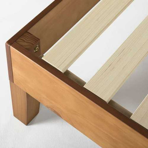 Image of King Modern Classic Solid Wood Slat Platform Bed Frame in Natural Finish