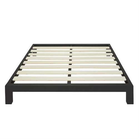 Image of King Black Metal Platform Bed Frame with Wide Wood Slats