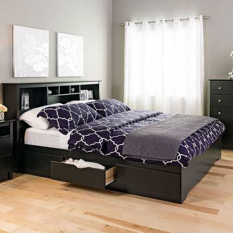 Image of King size Black Wood Platform Bed Frame with Storage Drawers