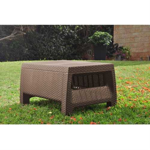 Image of Modern Patio Table Ottoman in Brown Outdoor Weather Resistant Plastic Rattan