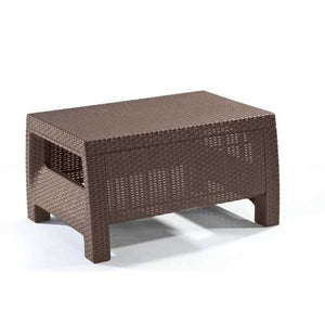 Modern Patio Table Ottoman in Brown Outdoor Weather Resistant Plastic Rattan