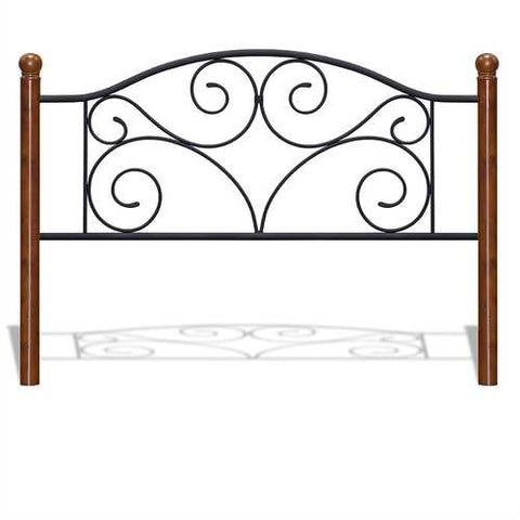 Image of King size Complete Metal Bed Frame with Wood Post Headboard and Footboard in Matte Black Finish