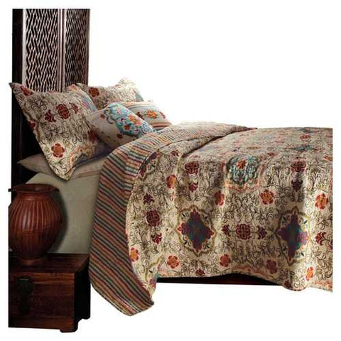 Image of King size 5 Piece Reversible Cotton Quilt Set with Bohemian Motif