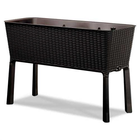 Image of Modern Dark Brown Resin Wicker Raised Garden Bed Planter with Water Indicator