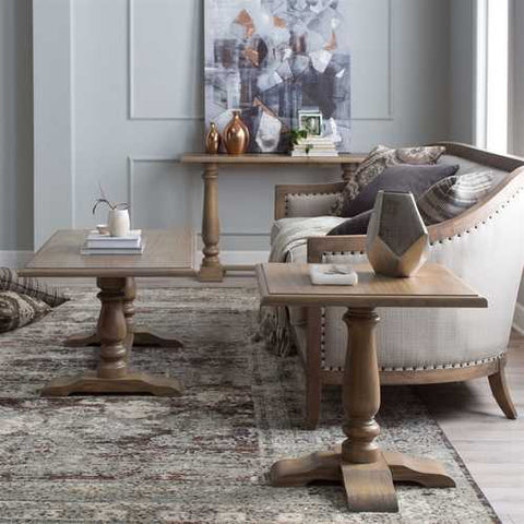 Image of Driftwood Contemporary Classic End Table with Pedestal Legs